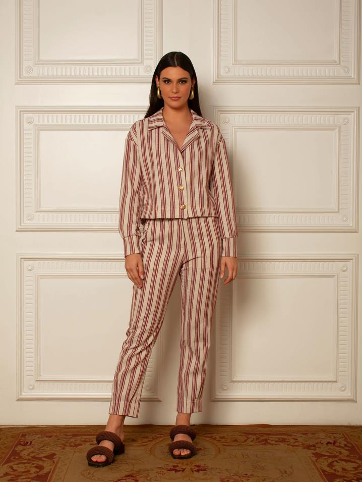 CALA LINEN STRIPES BURGUNDY